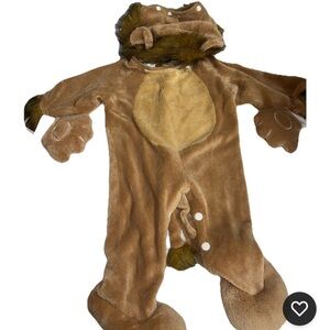 Infant Size 6-12 Months Lion Costume With Furry Hood And Hand Covers